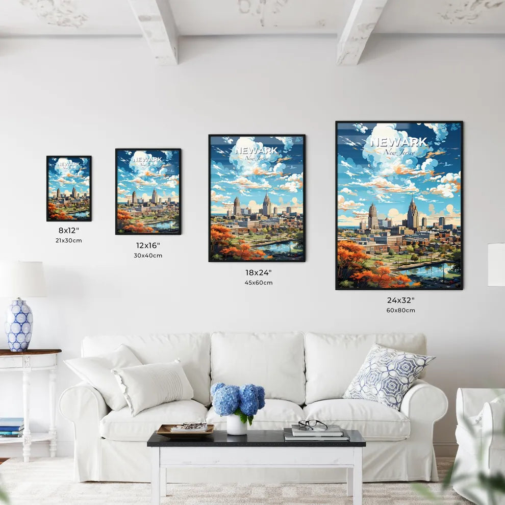 Newark New Jersey Skyline - A Cityscape With Trees And Clouds - Customizable Travel Gift Default Title