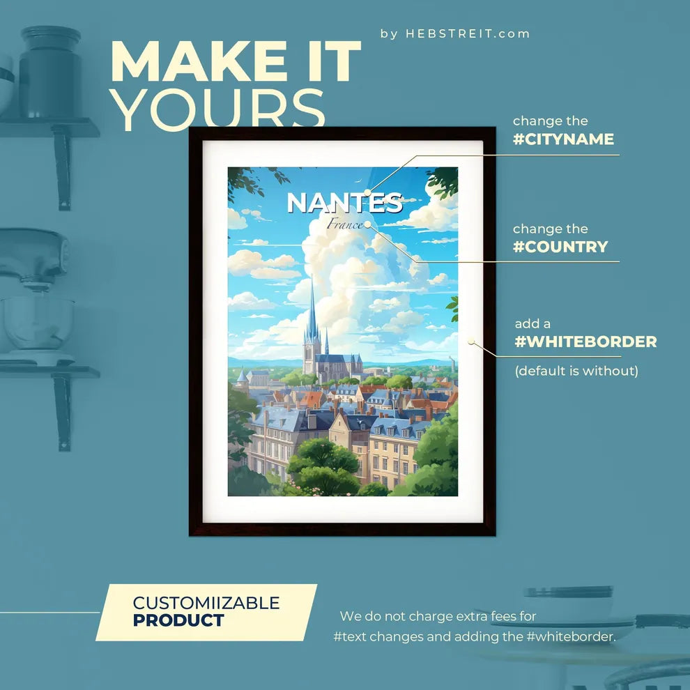 Nantes France Skyline - A City With A Tall Spire And Trees - Customizable Travel Gift Default Title