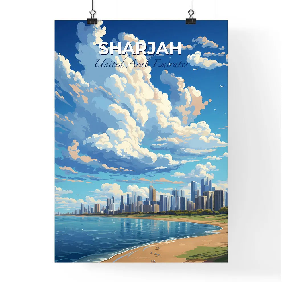 Sharjah United Arab Emirates Skyline - A City Skyline And Water With Clouds - Customizable Travel Gift Default Title