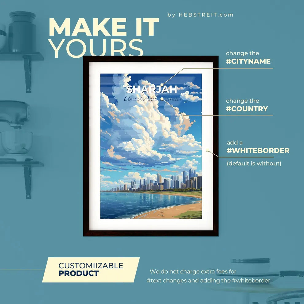 Sharjah United Arab Emirates Skyline - A City Skyline And Water With Clouds - Customizable Travel Gift Default Title