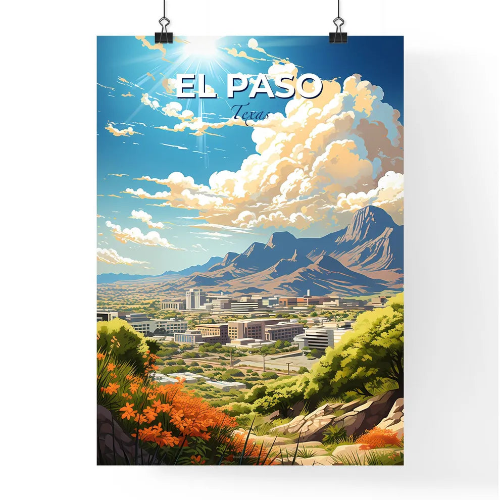 El Paso Texas Skyline - A Landscape Of A City With Mountains And Flowers - Customizable Travel Gift Default Title