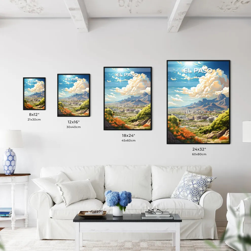 El Paso Texas Skyline - A Landscape Of A City With Mountains And Flowers - Customizable Travel Gift Default Title
