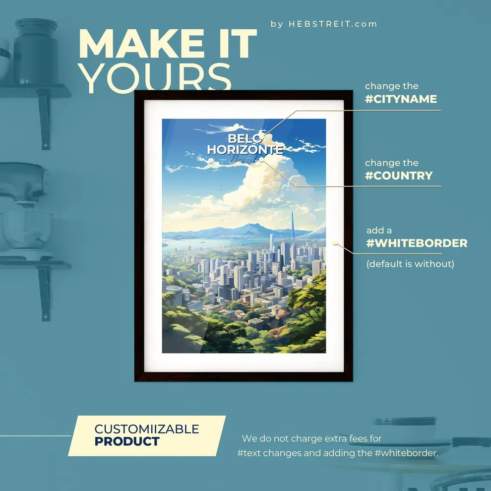 Belo Horizonte Brazil Skyline - A Cityscape With Trees And Mountains - Customizable Travel Gift Default Title