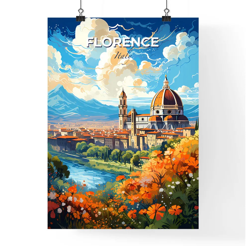 Florence Italy Skyline - A Painting Of A City With A Dome And A River - Customizable Travel Gift Default Title