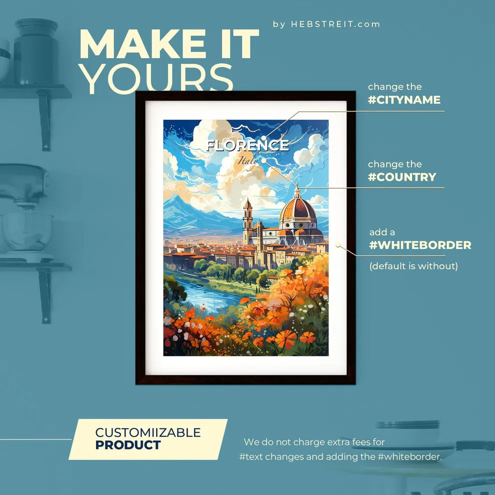 Florence Italy Skyline - A Painting Of A City With A Dome And A River - Customizable Travel Gift Default Title