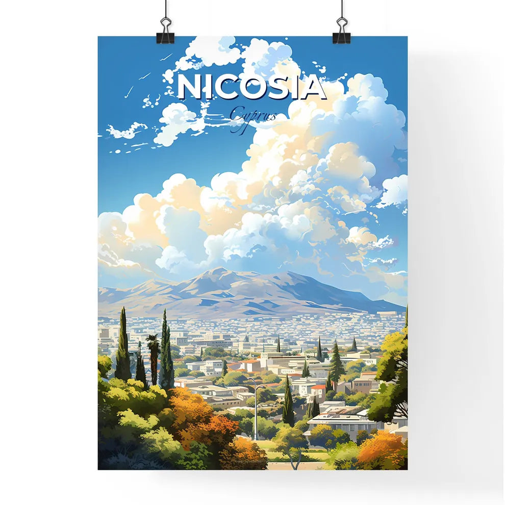 Nicosia Cyprus Skyline - A Landscape Of A City With Trees And Mountains In The Background - Customizable Travel Gift Default Title