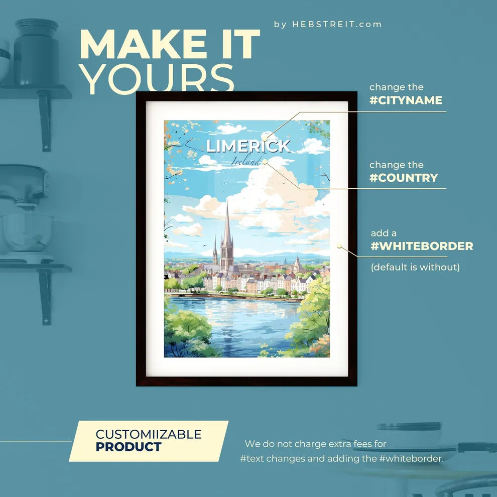 Limerick Ireland Skyline - A City With A Church And A River - Customizable Travel Gift Default Title