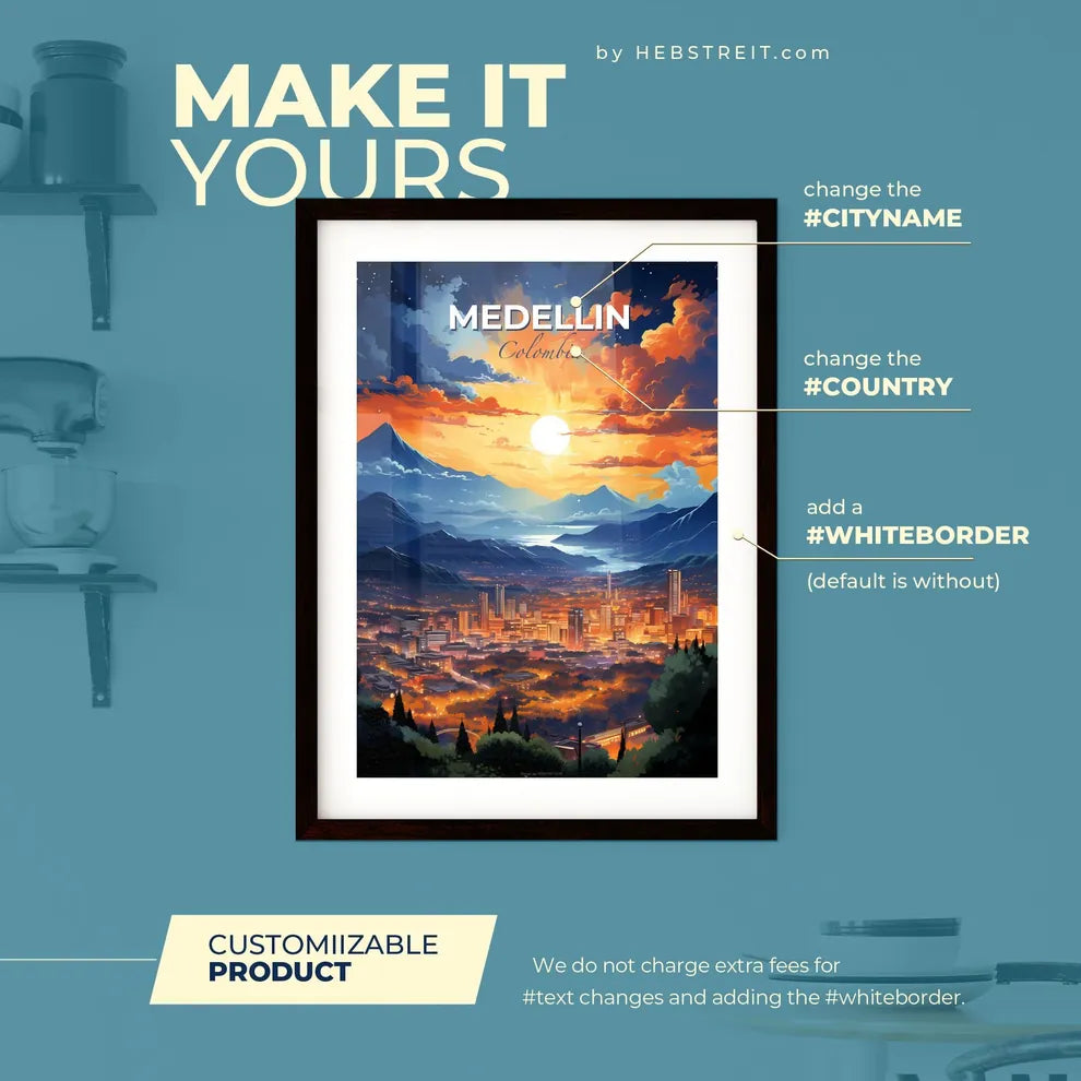 Medellin Colombia Skyline - A City In The Mountains - Customizable Travel Gift Default Title
