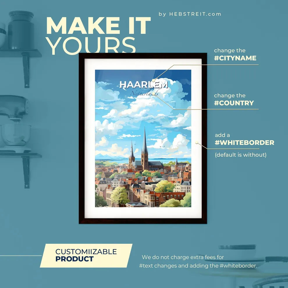 Haarlem Netherlands Skyline - A City With A Tall Spire And Trees - Customizable Travel Gift Default Title