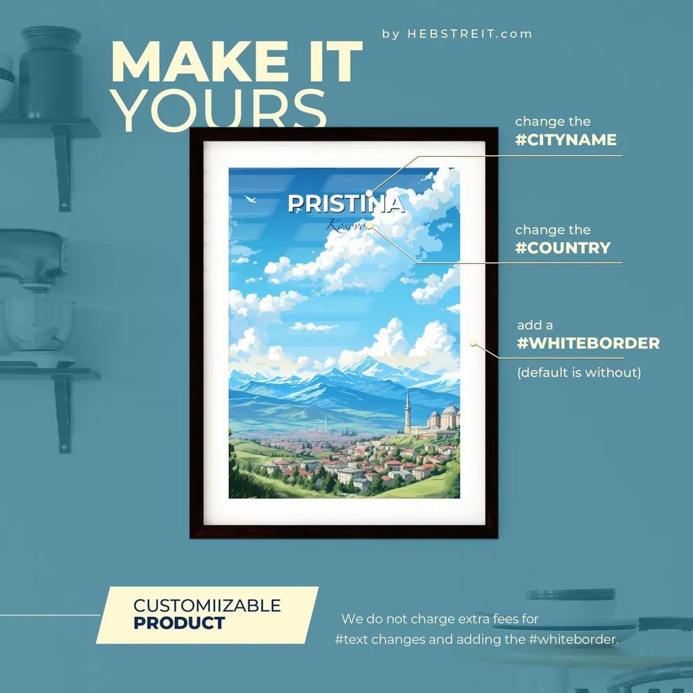 Pristina Kosovo Skyline - A Landscape With Mountains And Buildings - Customizable Travel Gift Default Title