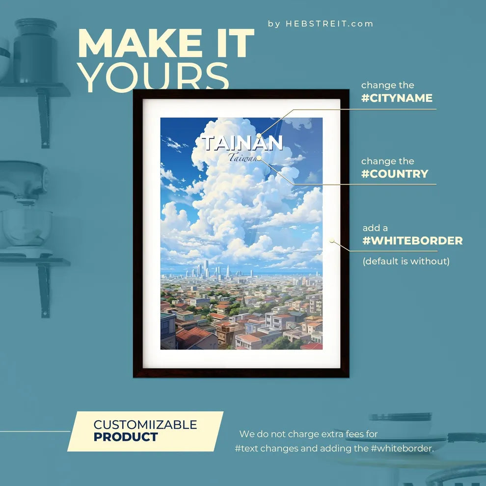 Tainan Taiwan Skyline - A Large White Cloud Above A City - Customizable Travel Gift Default Title