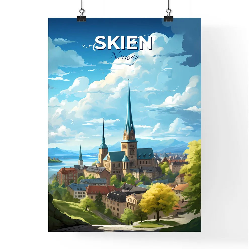 Skien Norway Skyline - A City With A Steeple And Trees - Customizable Travel Gift Default Title