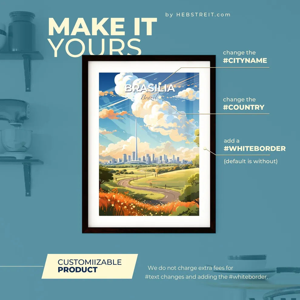 Brasilia Brazil Skyline - A Landscape With A Road And A City In The Distance - Customizable Travel Gift Default Title