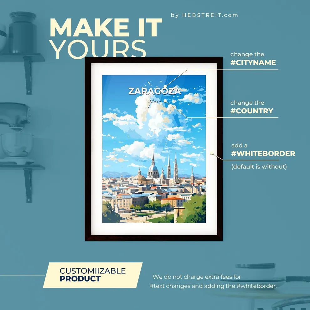 Zaragoza Spain Skyline - A City With Many Spires And Towers - Customizable Travel Gift Default Title