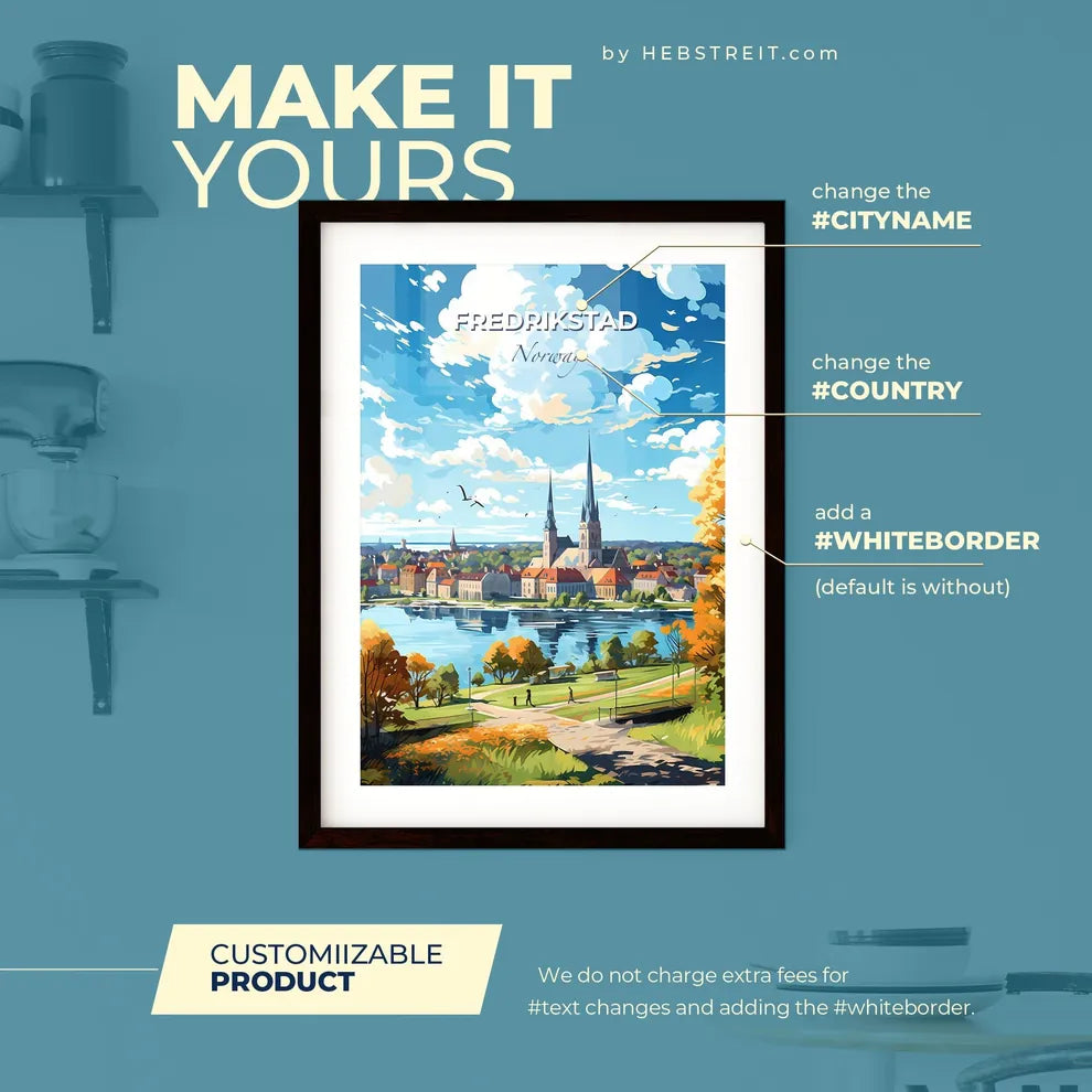 Fredrikstad Norway Skyline - A City By A Lake - Customizable Travel Gift Default Title