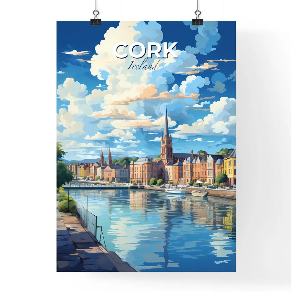 Cork Ireland Skyline - A Water Way With A City And A Boat - Customizable Travel Gift Default Title