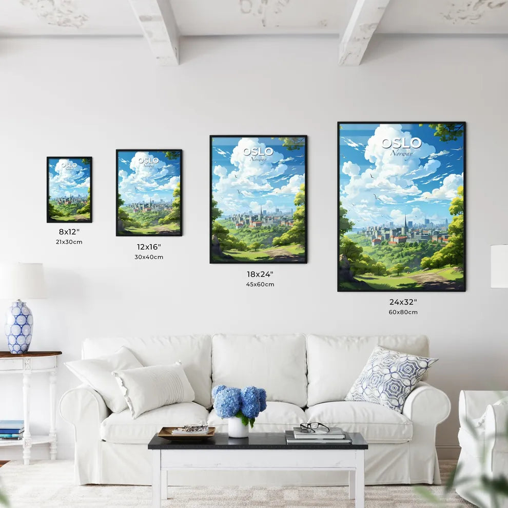 Oslo Norway Skyline - A City Landscape With Trees And Birds Flying In The Sky - Customizable Travel Gift Default Title