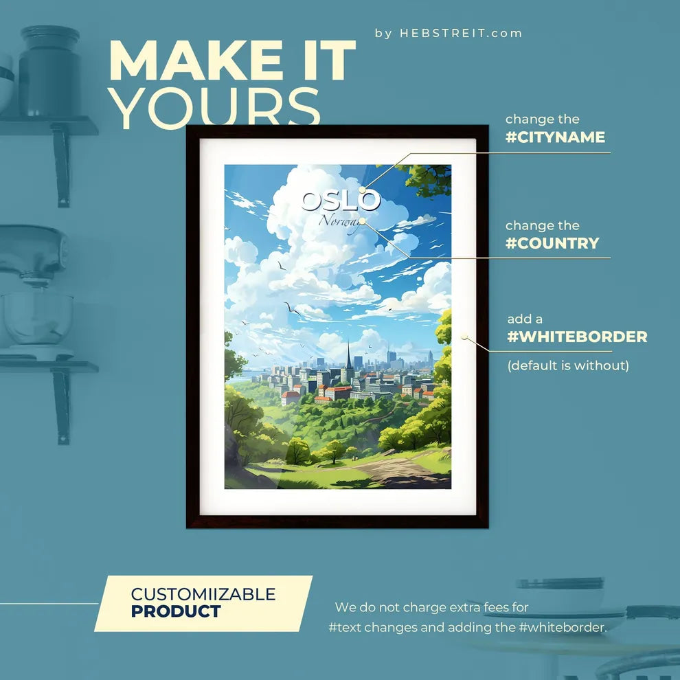 Oslo Norway Skyline - A City Landscape With Trees And Birds Flying In The Sky - Customizable Travel Gift Default Title