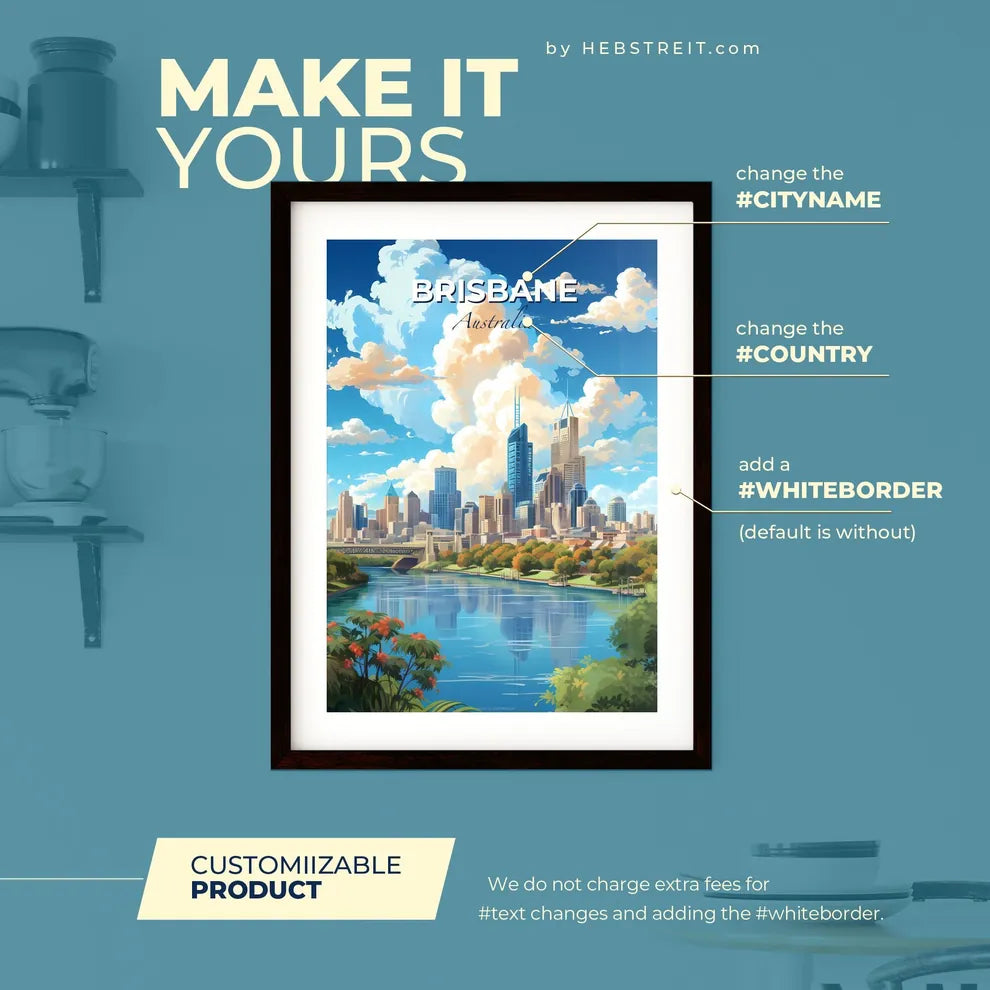 Brisbane Australia Skyline - A Cityscape With Trees And A River - Customizable Travel Gift Default Title