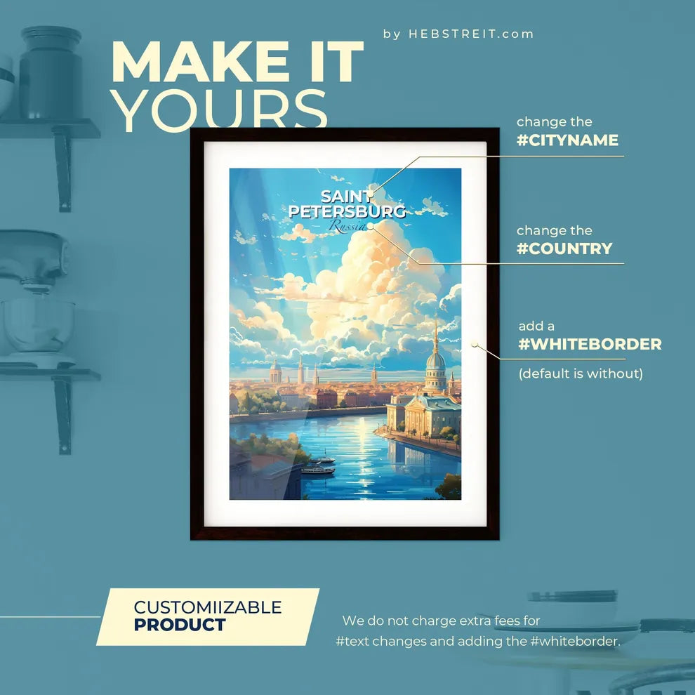 Saint Petersburg Russia Skyline - A River With Buildings And Clouds In The Sky - Customizable Travel Gift Default Title