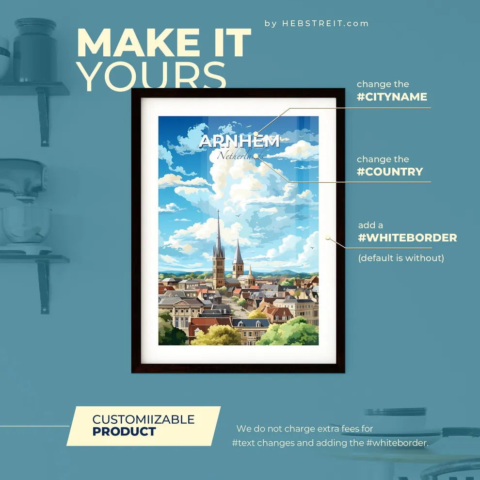 Arnhem Netherlands Skyline - A City With A Church Tower - Customizable Travel Gift Default Title