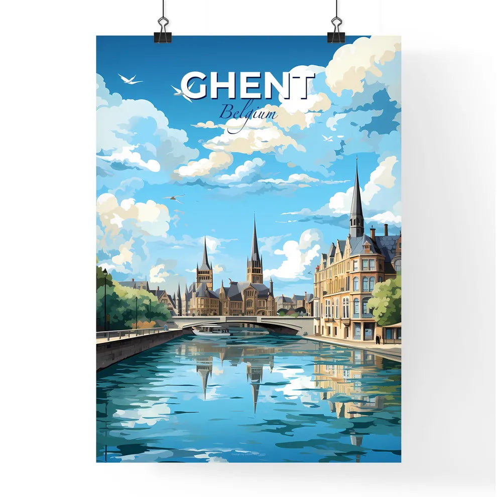 Ghent Belgium Skyline - A Water Canal With Buildings And Trees - Customizable Travel Gift Default Title