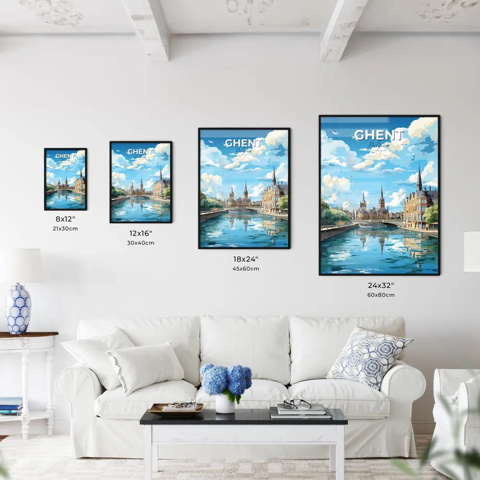 Ghent Belgium Skyline - A Water Canal With Buildings And Trees - Customizable Travel Gift Default Title