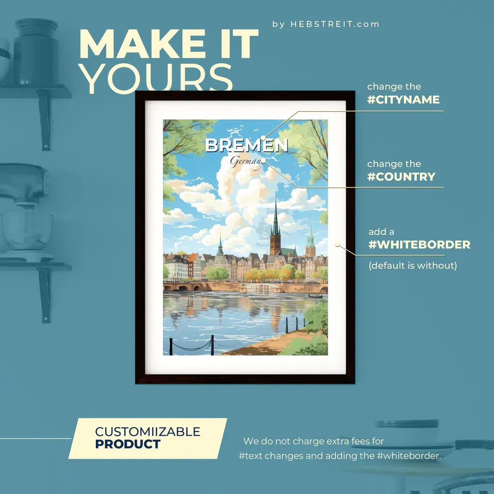 Bremen Germany Skyline - A Water Next To A City - Customizable Travel Gift Default Title