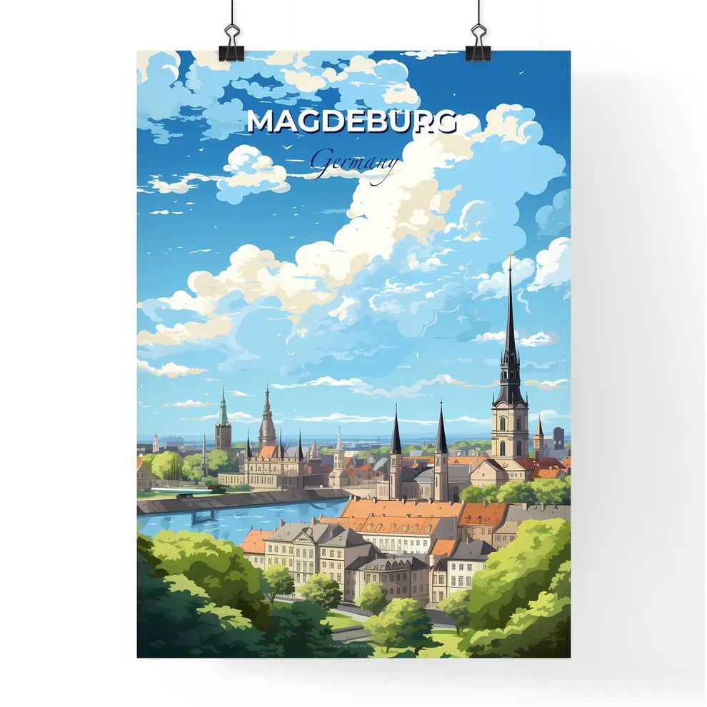 Magdeburg Germany Skyline - A City With A River And Trees - Customizable Travel Gift Default Title
