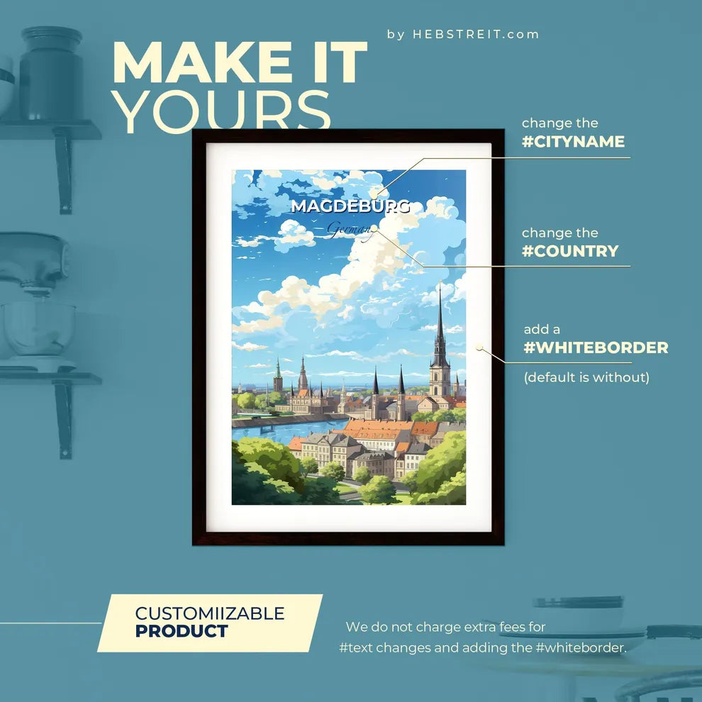 Magdeburg Germany Skyline - A City With A River And Trees - Customizable Travel Gift Default Title
