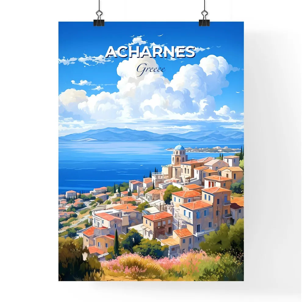 Acharnes Greece Skyline - A Town On A Hill By The Water - Customizable Travel Gift Default Title