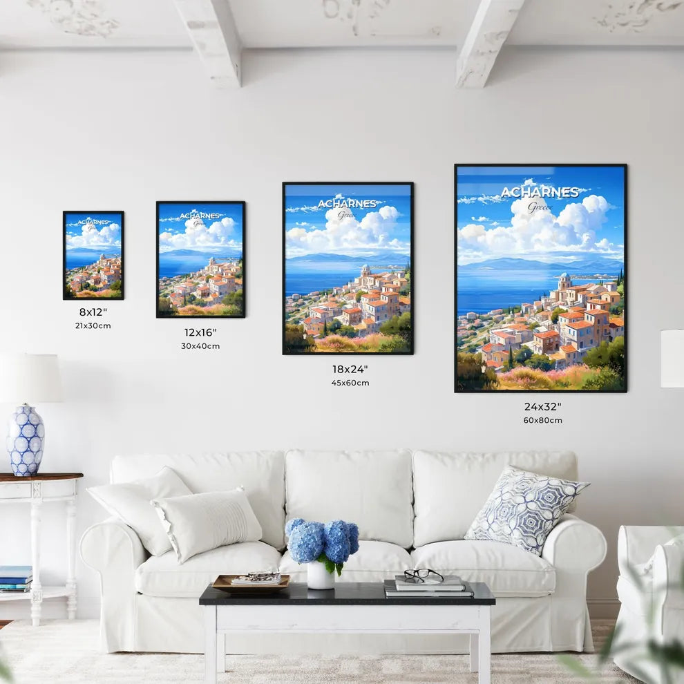 Acharnes Greece Skyline - A Town On A Hill By The Water - Customizable Travel Gift Default Title