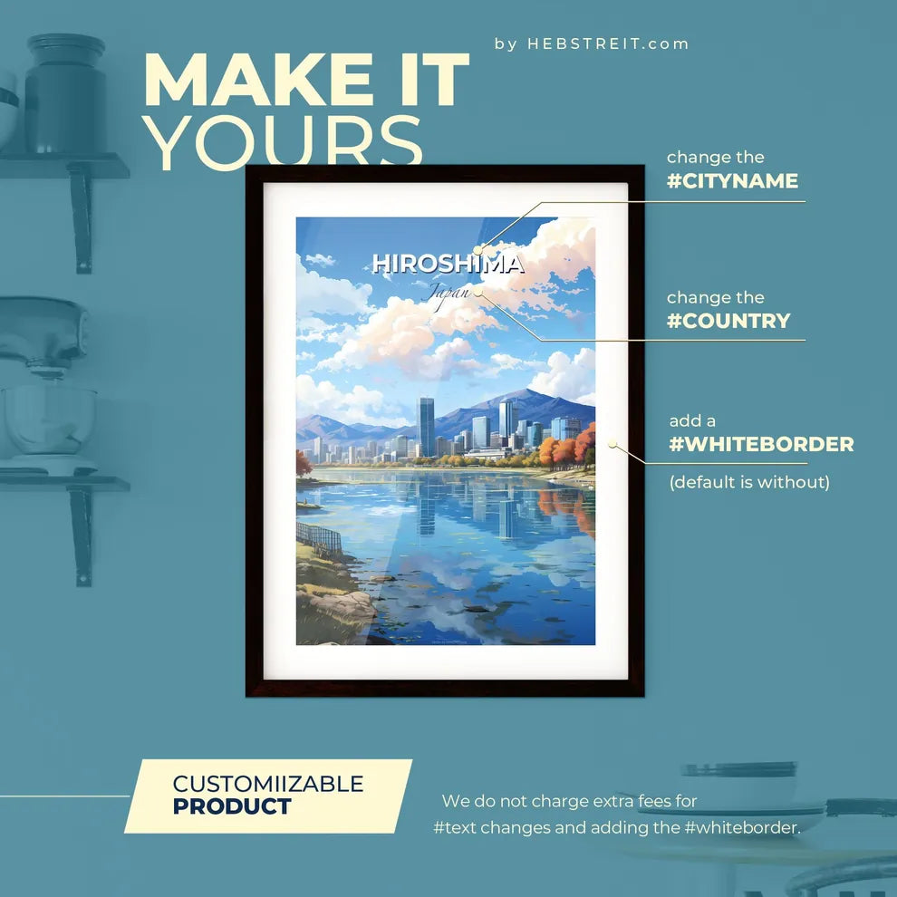 Hiroshima Japan Skyline - A City By A Lake - Customizable Travel Gift Default Title