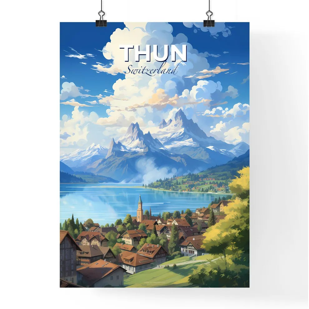 Thun Switzerland Skyline - A Town Next To A Lake - Customizable Travel Gift Default Title