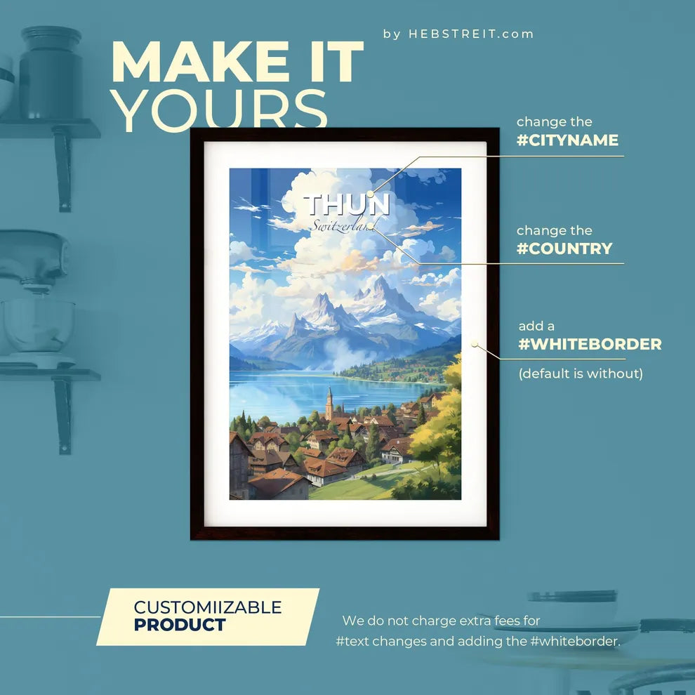 Thun Switzerland Skyline - A Town Next To A Lake - Customizable Travel Gift Default Title