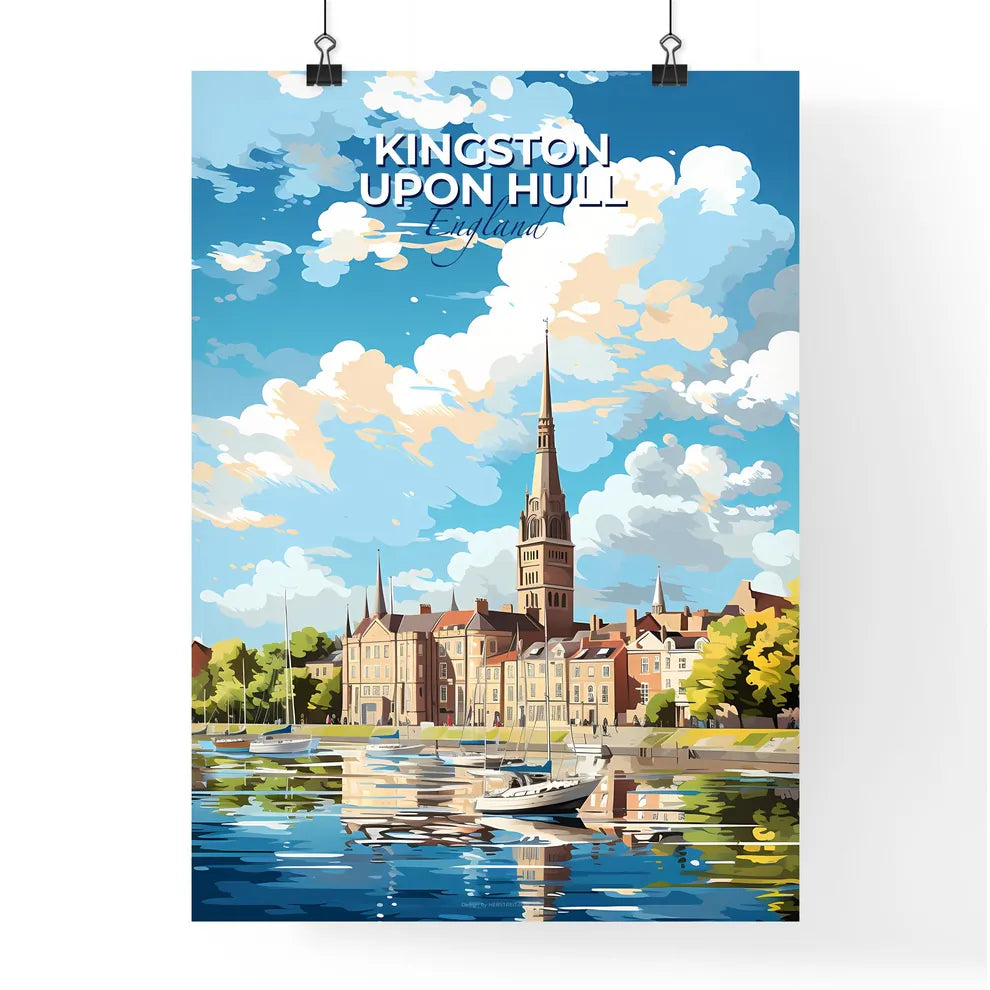 Kingston upon Hull England Skyline - A Water Body With Boats And Buildings And Trees - Customizable Travel Gift Default Title