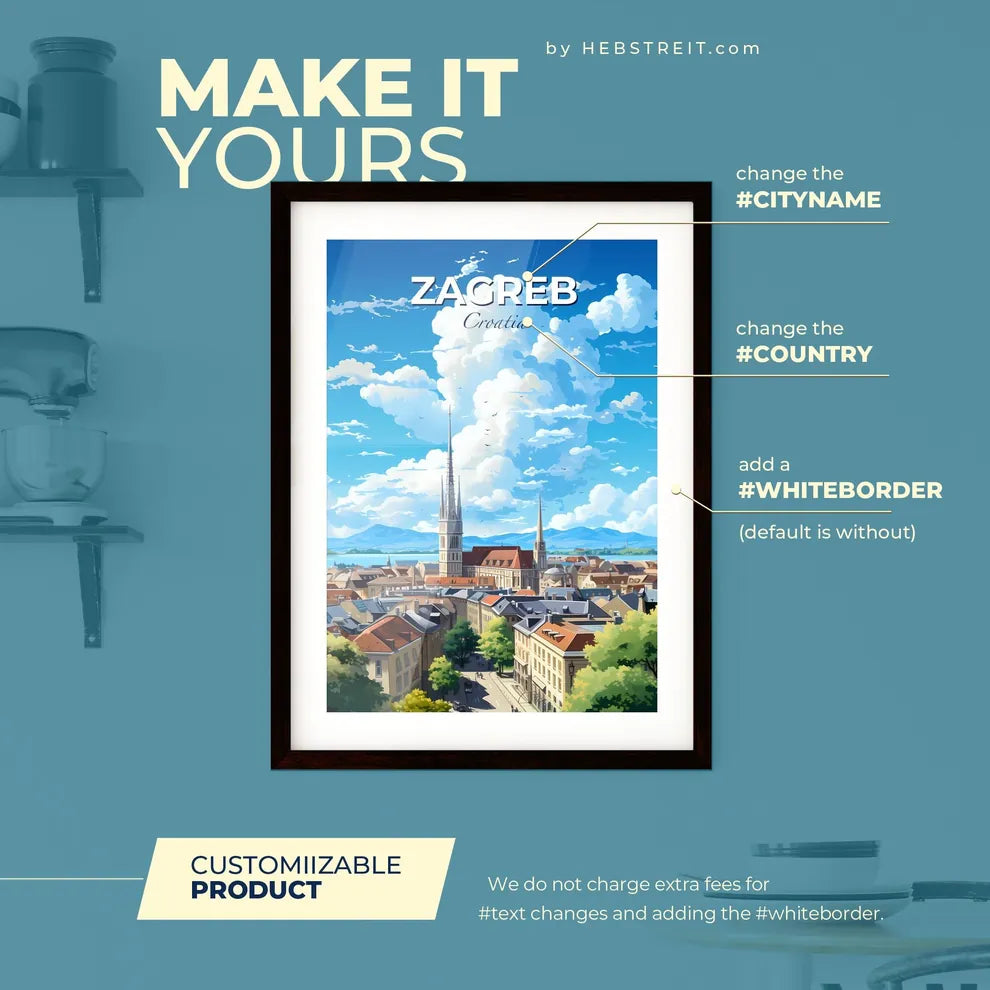 Zagreb Croatia Skyline - A City With A Tall Tower And Trees - Customizable Travel Gift Default Title