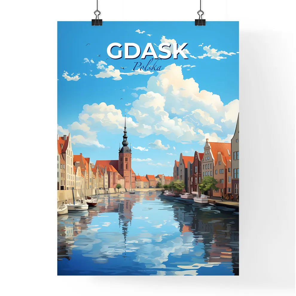 Gdask Polska Skyline - A River With Boats And Buildings In The Background - Customizable Travel Gift Default Title