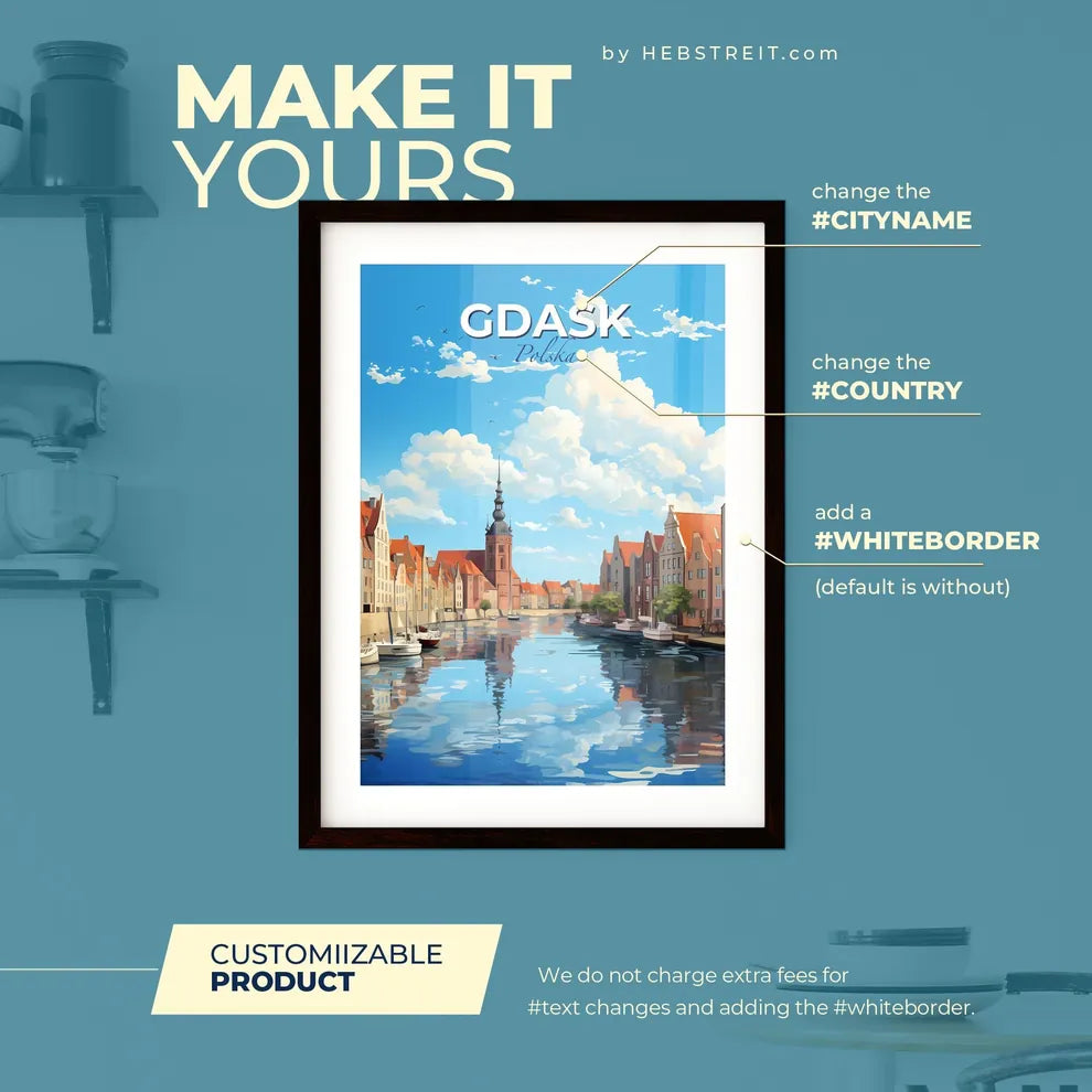 Gdask Polska Skyline - A River With Boats And Buildings In The Background - Customizable Travel Gift Default Title