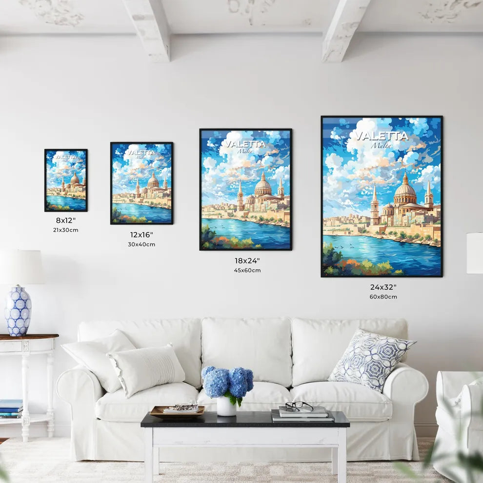 Valetta Malta Skyline - A Painting Of A Building With A Domed Roof And A Body Of Water - Customizable Travel Gift Default Title