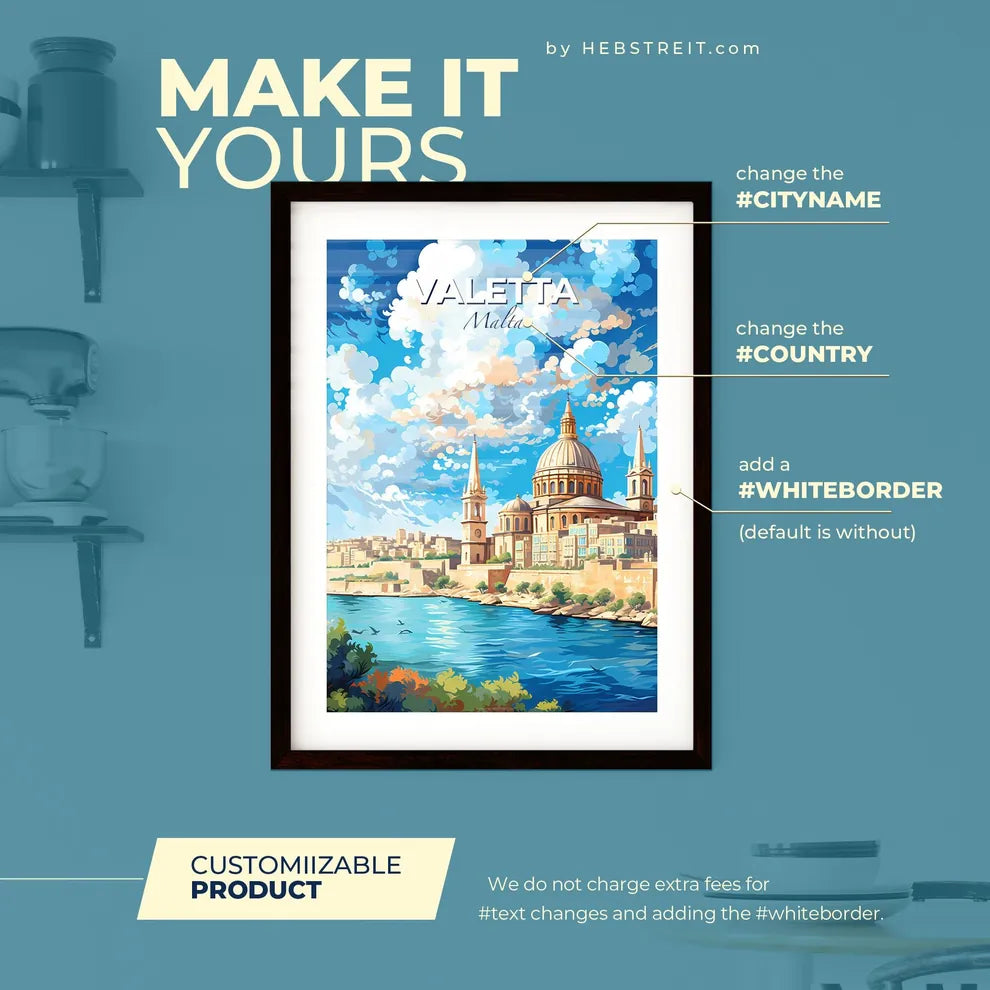 Valetta Malta Skyline - A Painting Of A Building With A Domed Roof And A Body Of Water - Customizable Travel Gift Default Title