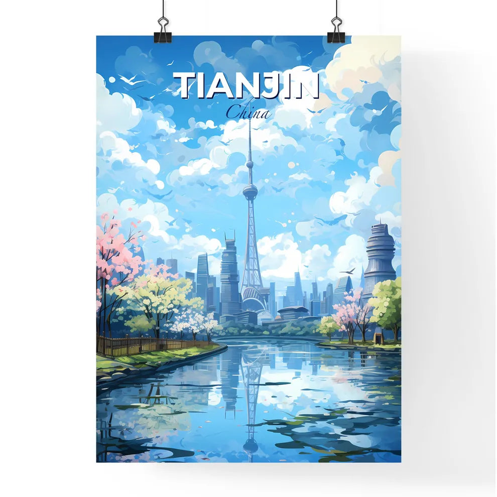 Tianjin China Skyline - A Water Body With Trees And A Tower In The Background - Customizable Travel Gift Default Title