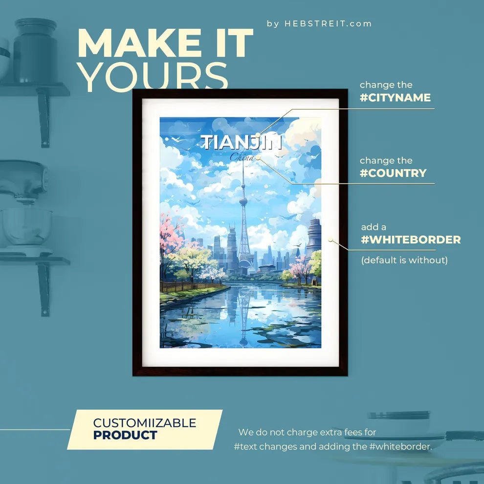 Tianjin China Skyline - A Water Body With Trees And A Tower In The Background - Customizable Travel Gift Default Title