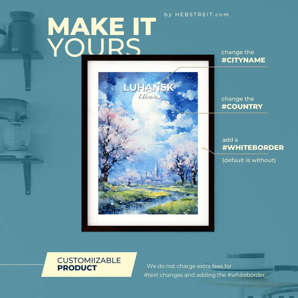 Luhansk Ukraine Skyline - A Painting Of A Landscape With Trees And A River - Customizable Travel Gift Default Title