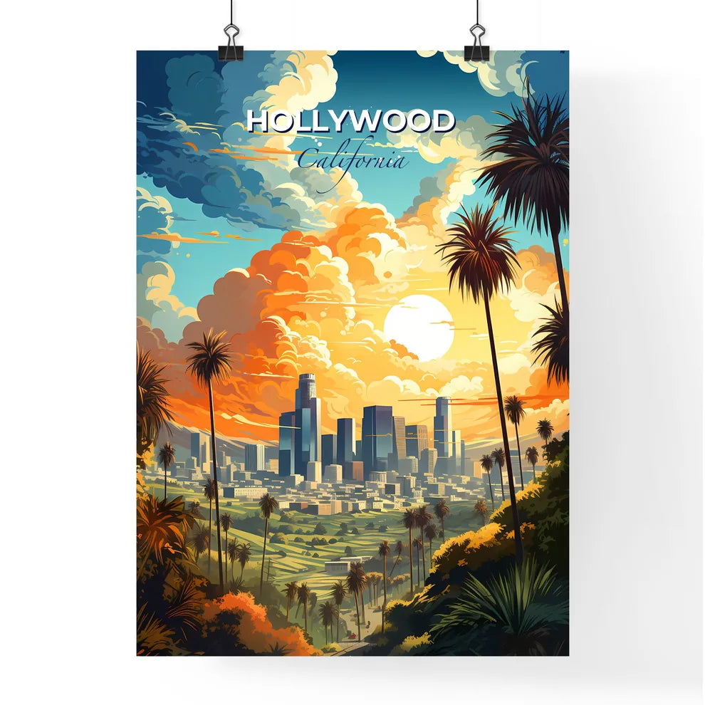 Hollywood CA Skyline - A City Landscape With Palm Trees And A Cloudy Sky - Customizable Travel Gift Default Title