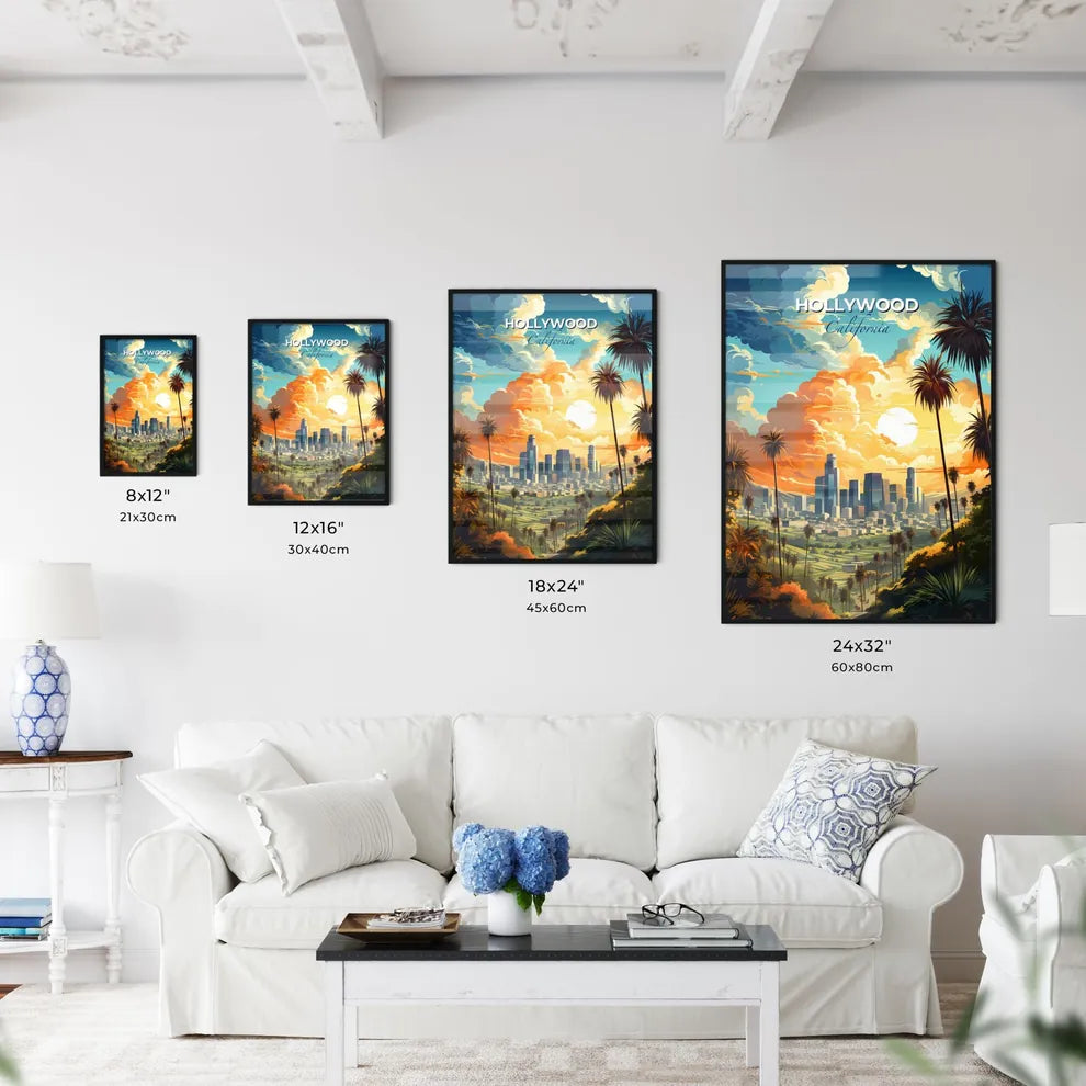 Hollywood CA Skyline - A City Landscape With Palm Trees And A Cloudy Sky - Customizable Travel Gift Default Title