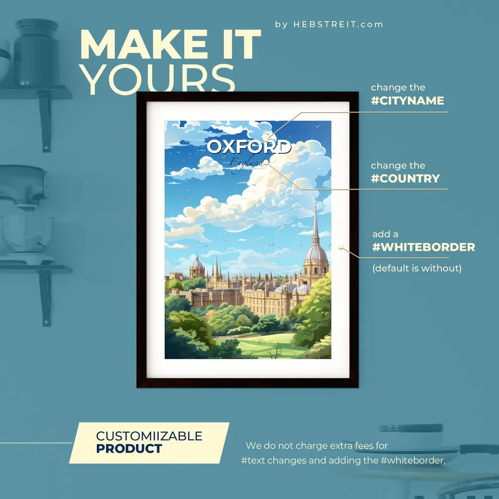 Oxford England Skyline - A City With Trees And A Building - Customizable Travel Gift Default Title