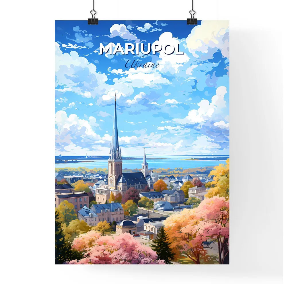 Mariupol Ukraine Skyline - A City With A Steeple And Trees - Customizable Travel Gift Default Title