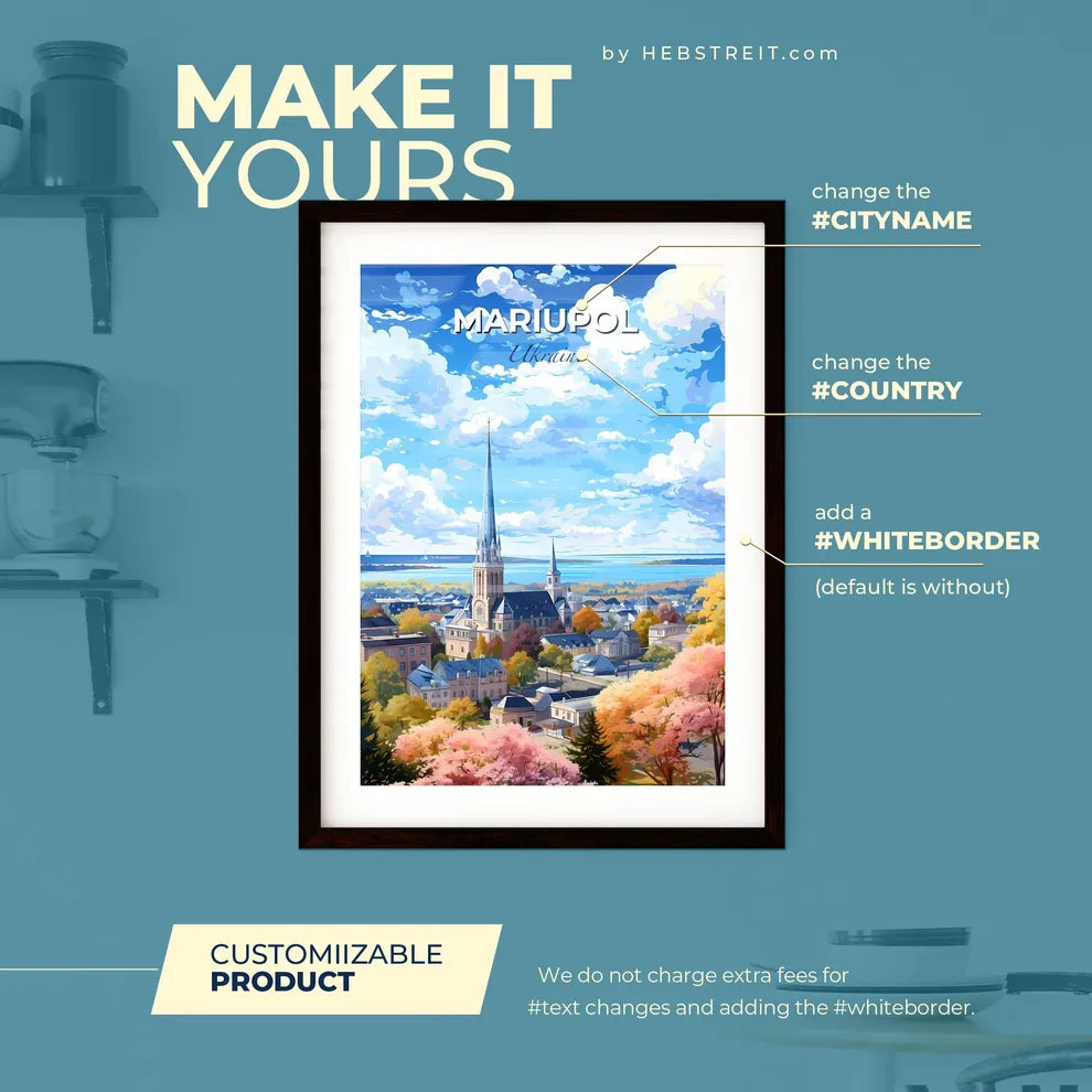 Mariupol Ukraine Skyline - A City With A Steeple And Trees - Customizable Travel Gift Default Title