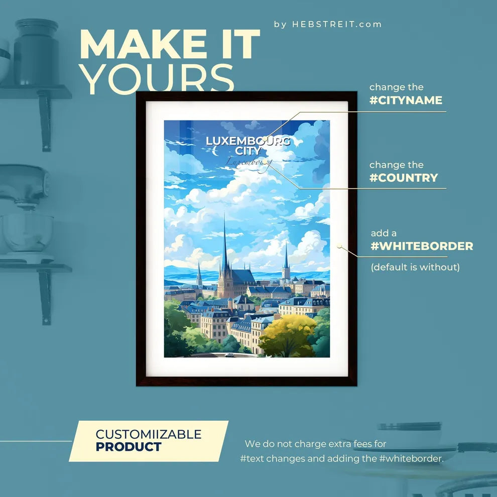 Luxembourg City Luxembourg Skyline - A City With A Spire And Trees - Customizable Travel Gift Default Title